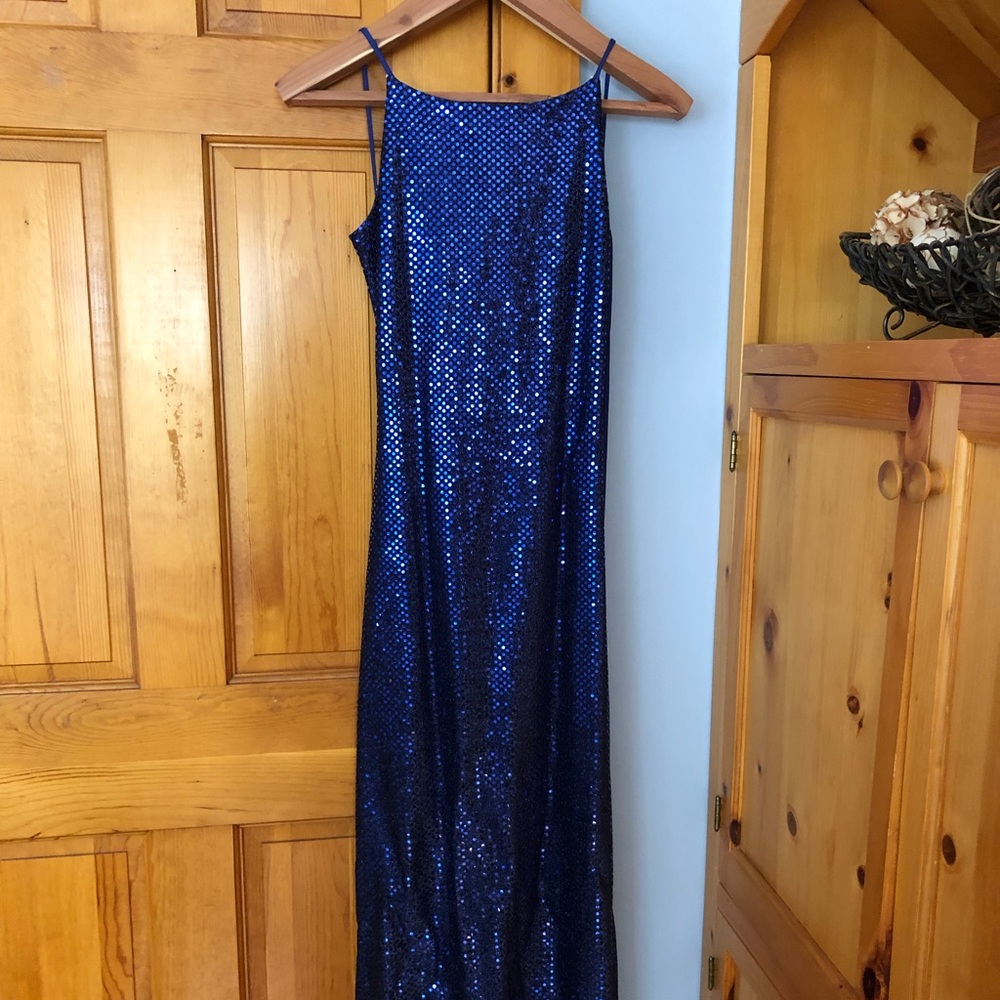 Blue sequin long dress